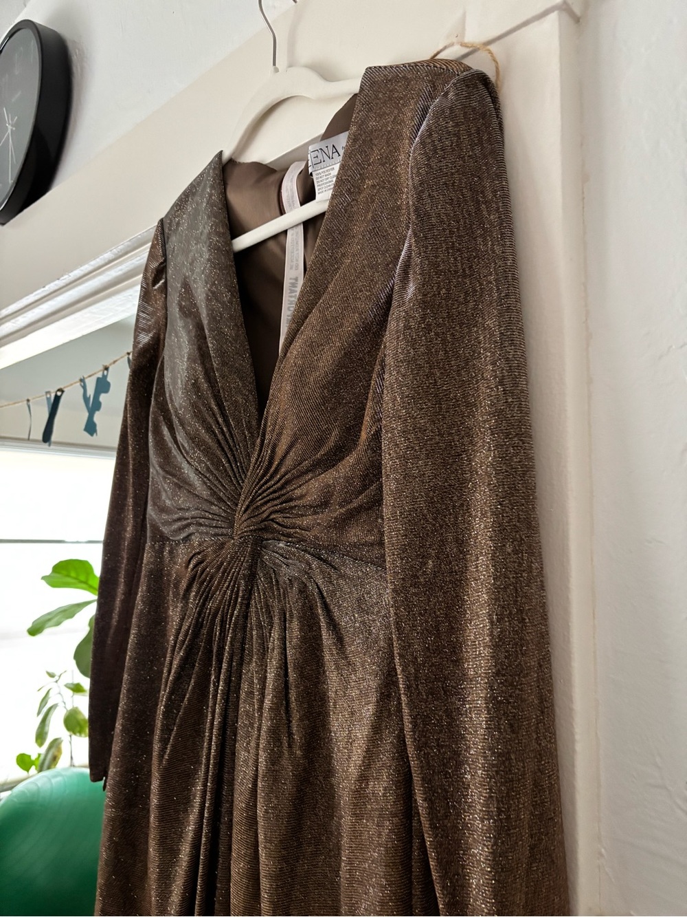 Mac Duggal Metallic Bronze Long Sleeve Knot-Front Gown - Picture 6 of 10